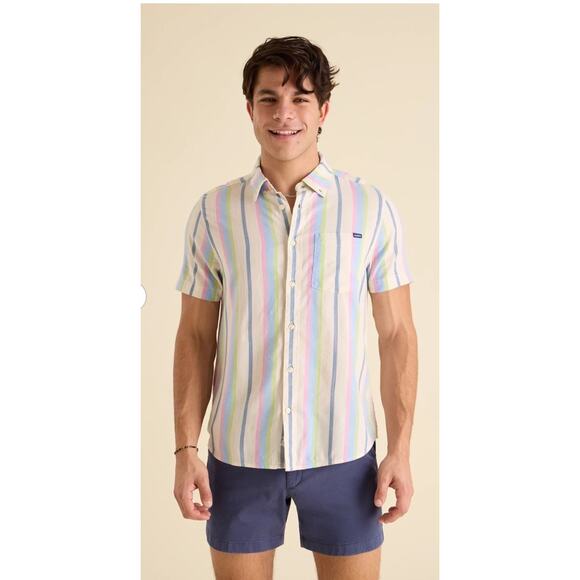 Chubbies Short Sleeve “Soft Serve” Friday Striped Button Up Shirt White Size XL - Picture 1 of 8